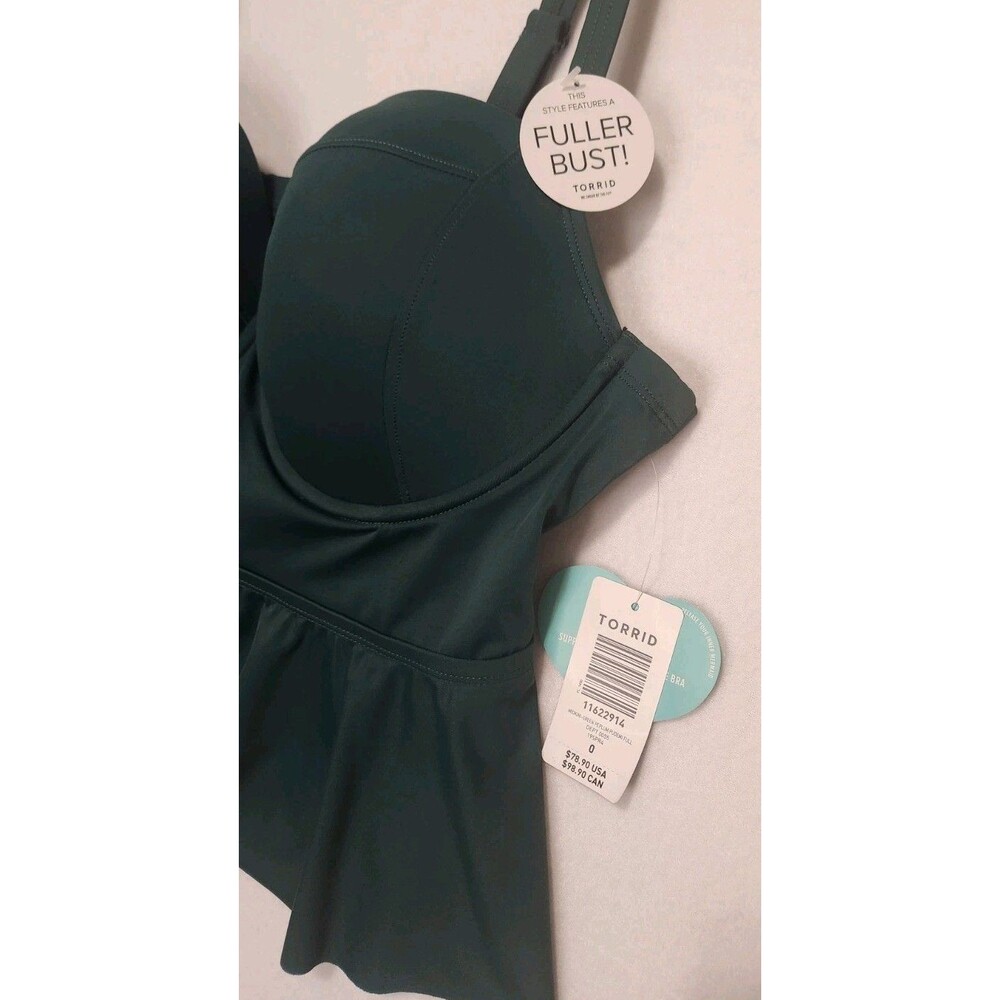 Torrid Underwire Peplum Tankini Top Hunter Green Size 0 Cup F New Swimwear Nice - Picture 2 of 9